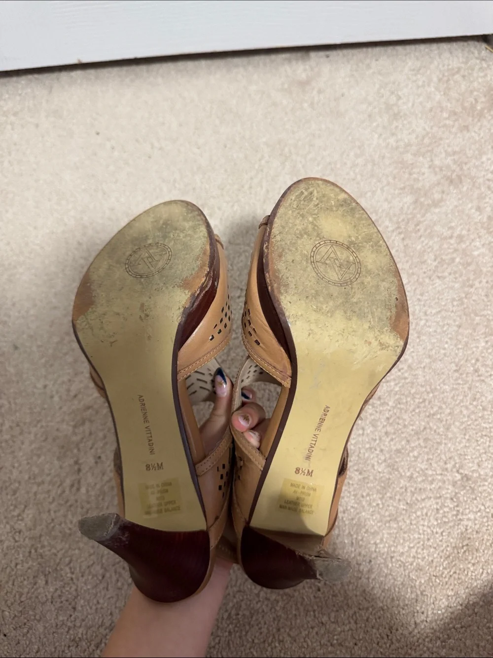 Adrienne Vittadini Tan Cutout Slingback High Heels